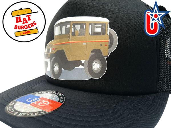 smARTpatches Truckers 70's 4 x 4 Truck Trucker Hat (Olive Truck, Solid Black)