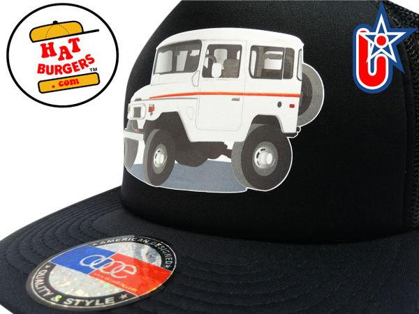 smARTpatches Truckers 70's 4 x 4 Truck Trucker Hat (Off White Truck, Solid Black)