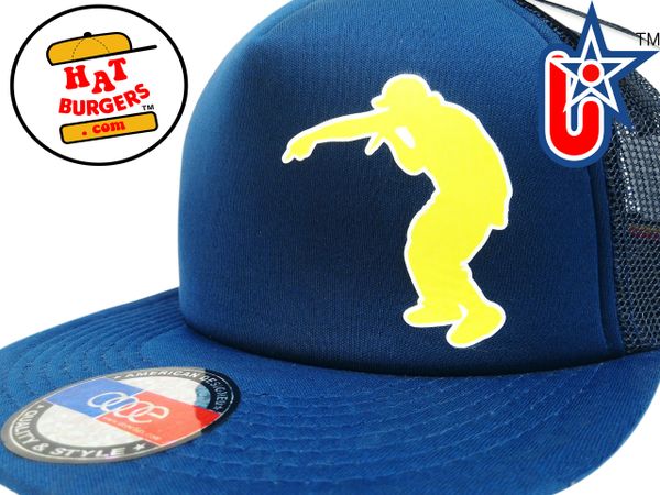 smARTpatches Truckers Hip Hop DJ Rapper Trucker Hat (Yellow Rapper, Solid Navy)