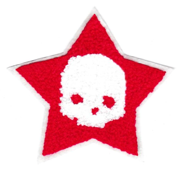Large Red & White Chenille Skull Star Patch 10cm Applique