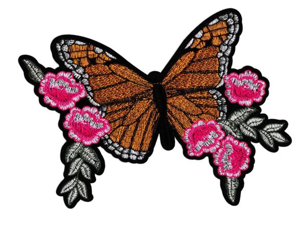 Beautiful Butterfly & Flowers Patch XXL 21cm x 17cm Applique