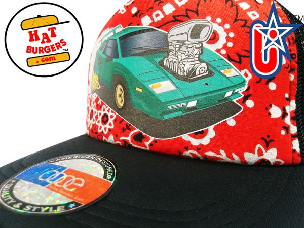 smARTpatches Truckers 80's Muscle Car Hot Rod Trucker Hat (Green Car, Bandana)