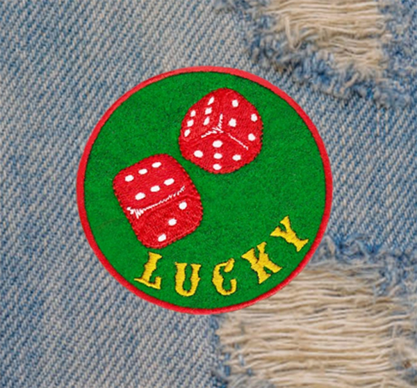 Cool "Lucky" Good Luck Morale Patch Badge Red Casino Dice 8cm Vegas Baby!