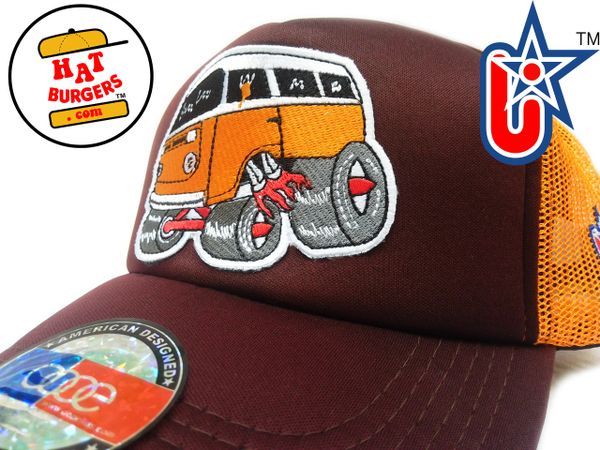 smARTpatches Truckers 70's Hippie Van Car Hot Rod Truck Trucker Hat (Orange, Cinnamon)