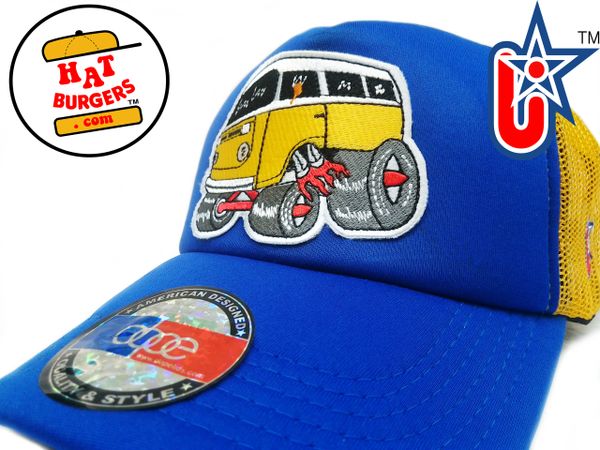 smARTpatches Truckers 70's Hippie Van Car Hot Rod Truck Trucker Hat (Yellow, Blue)