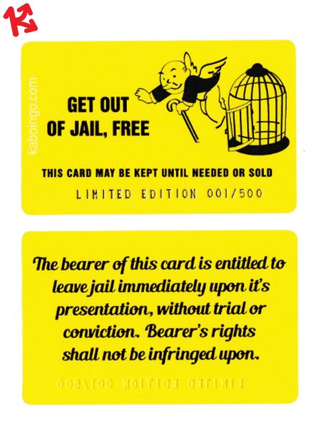 Cute & Funny Get Out Of Jail Free Kaboingo Card Limited Edition/500