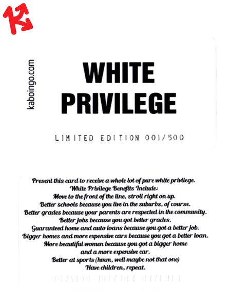 Funny Social Justice White Privilege Kaboingo Card Limited Edition/500