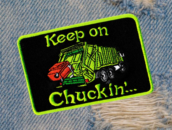 Vintage Style 70's 80's Keep on Chuckin' Truckin Garbage Truck Trucker Patch 10cm Applique