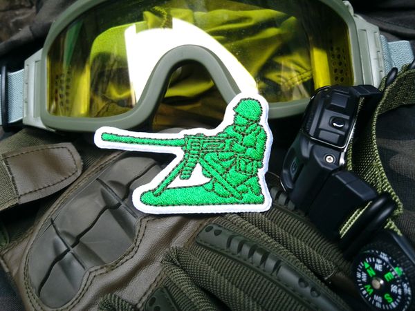 Cool Tactical Military Green Army Man "Machine Gun" 50cal. Morale Patch Applique 7.5cm
