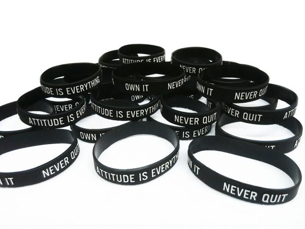 "Attitude Is Everything - Never Quit - Own It" PVC Silicon Rubber Motivational Morale Wristband Braclet