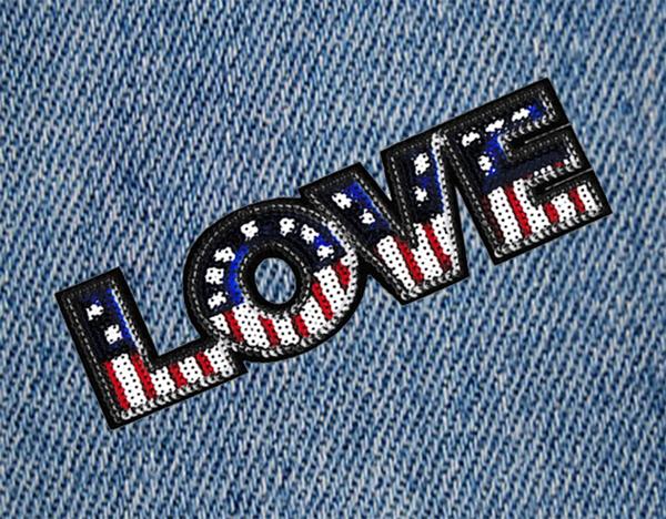 Cool USA Sequins Love Patch 24cm Iron On Applique