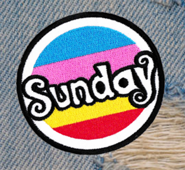 Vintage Style 70's 80's Surf Surfing "Sunday" Morale Patch 7cm / 2.8 inches