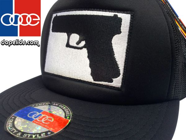 smartpatches "Handgun" Vintage Style Trucker Hat (Solid Black)