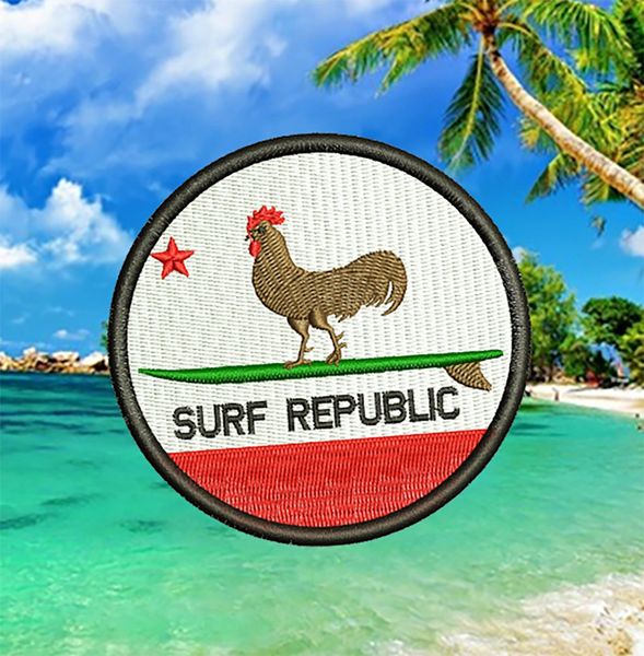 Cool California Republic Surf Chicken Beach Surfing Surfer Patch 8cm