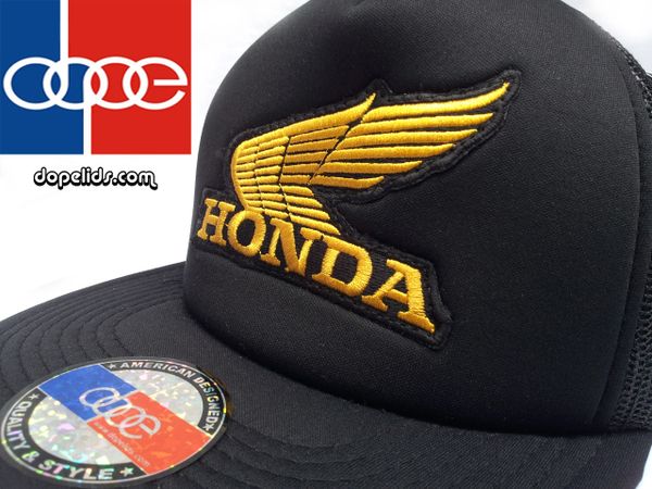 smartpatches Vintage Style Honda Motorcycle Hat (Solid Black Hat, Gold Wing)