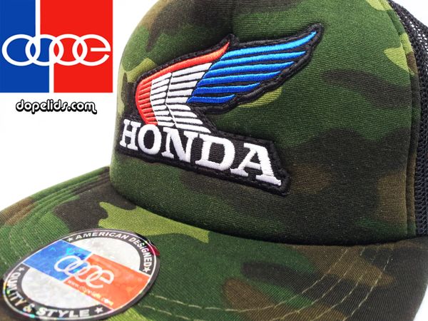 smartpatches Vintage Style Honda Motorcycle Hat (Camo Hat, R/W/B Wing)