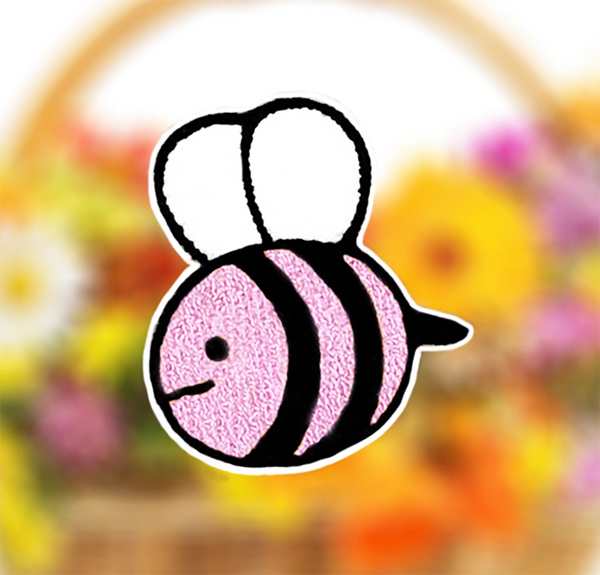 Large & Cute Pink Chenille Bumble Bee Patch 10.5cm / 4.1 inch