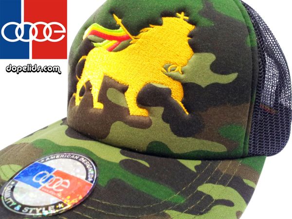 smartpatches "Lion of Judah" Rasta Vintage Style Trucker Hat (Camo Hat Gold Lion)