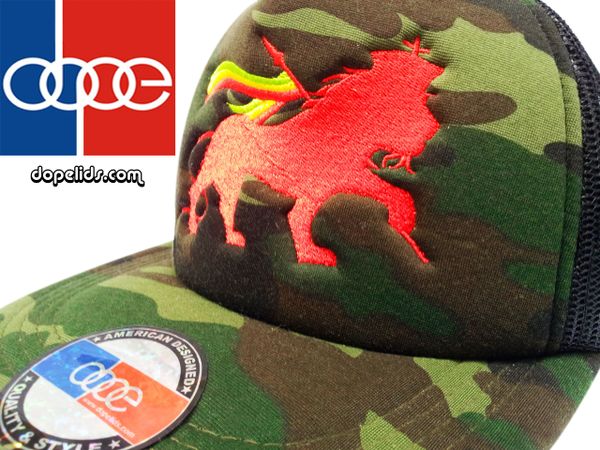 smartpatches "Lion of Judah" Rasta Vintage Style Trucker Hat (Camo Hat Red Lion)