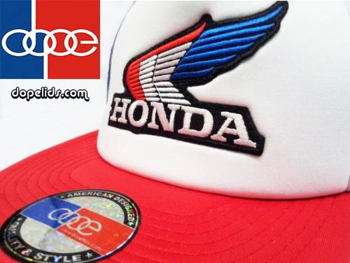 smartpatches Honda Vintage Wing Style Motorcycle Trucker Hat (R/W/B Hat R/W/B Wing)