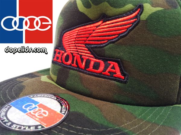 smartpatches Honda Vintage Style Motorcycle Trucker Hat (Red Wing/Camo)