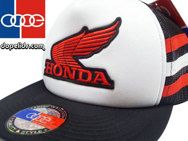 smartpatches Honda Vintage Style Motorcycle Trucker Hat (Red/White Stripes)