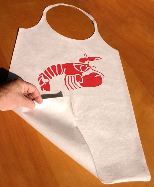 XL lobster bibs, printed with red lobster: high quality, disposable, laminated soft paper/plastic, pack of 25