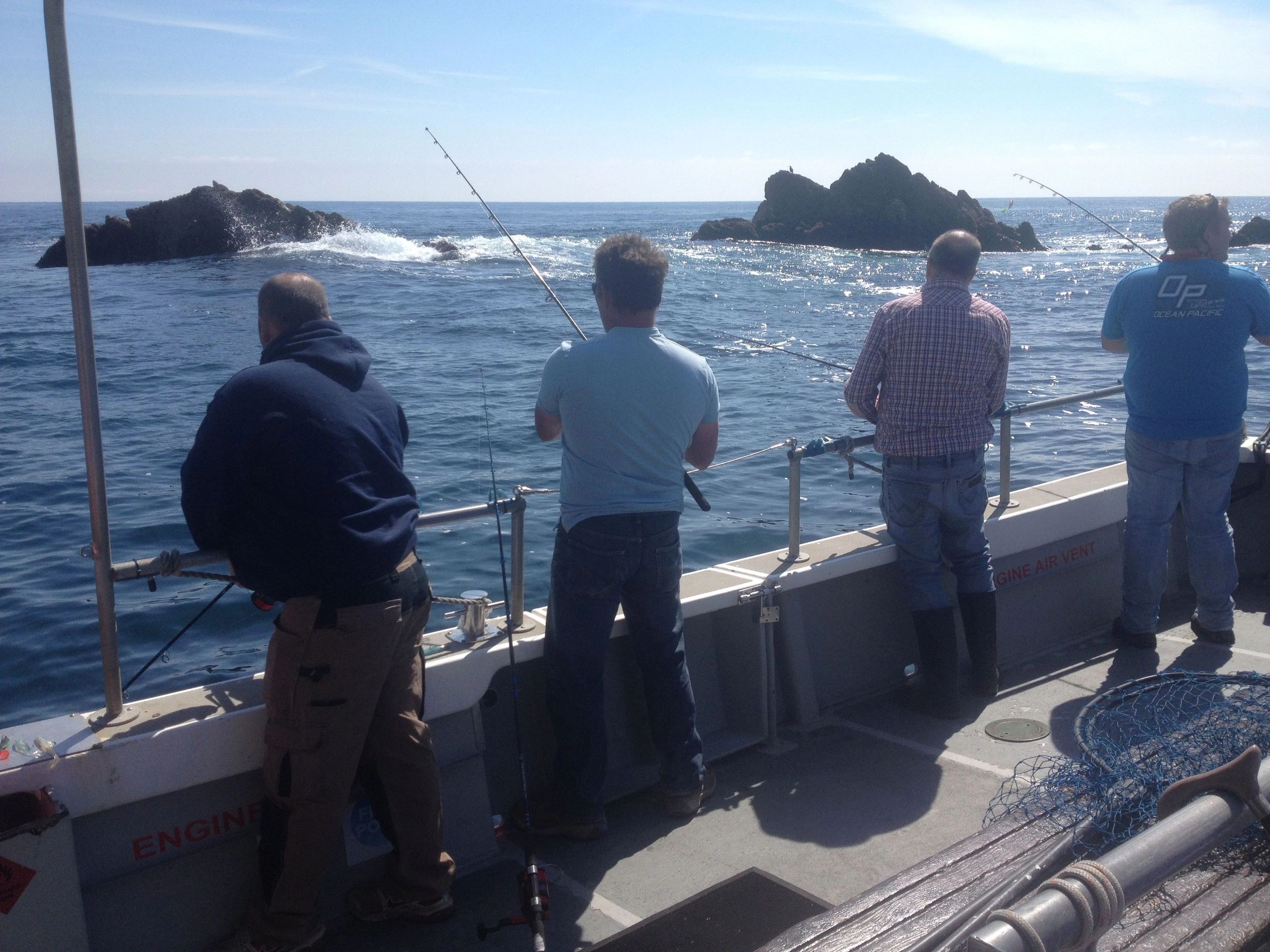four anglers enjoying a days fishing onboard seawatch in falmouth cornwall