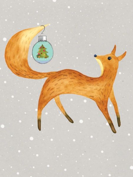 Christmas Card: Fox with Christmas Ball hanging from his Tail