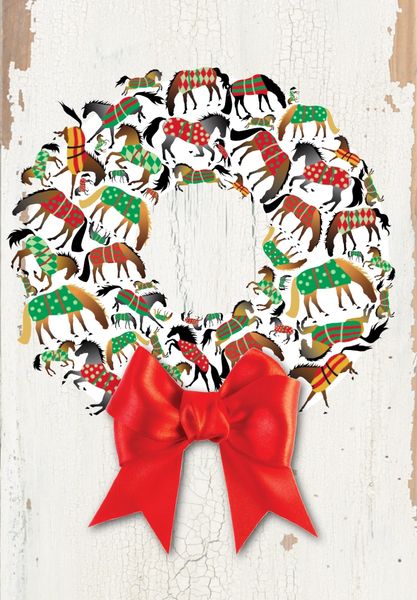 Christmas Card: Wreath made of Blanketed Horses