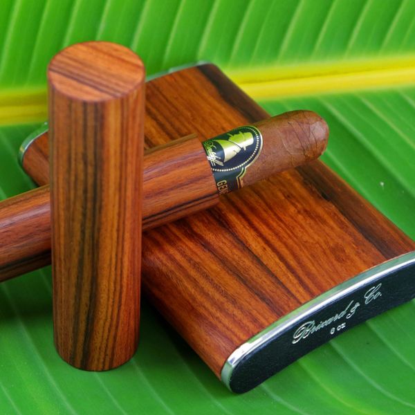 Brizard & Co Sunrise Black Leather and Zebrawood Single Cigar Tube