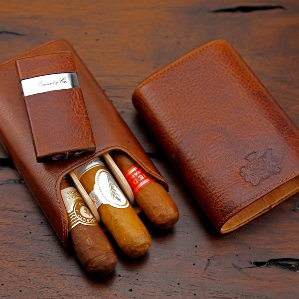 Brizard & Co Showband 3 Gordo Camel & Blue Ostrich Cigar Case – Lighters  Direct