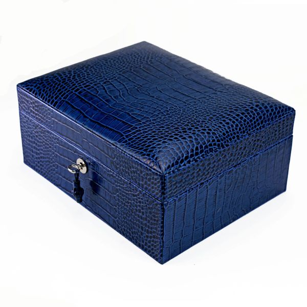 Brizard & Co. Flask- Croc Indigo Leather 8 oz. - Georgetown Tobacco