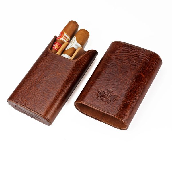 The Show Band 3 Cigar Case - Genuine Tobacco Caiman Alligator and Orange  Leather