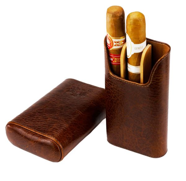 Luxury High Quality Embossed Brown Leather Cigar Case With Cutter