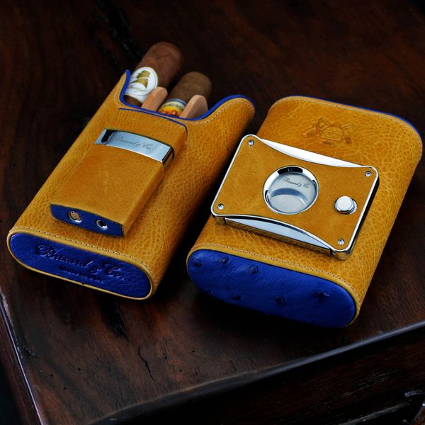 Ostrich Leather 2 Finger Evening Cigar Case in Presidential Blue