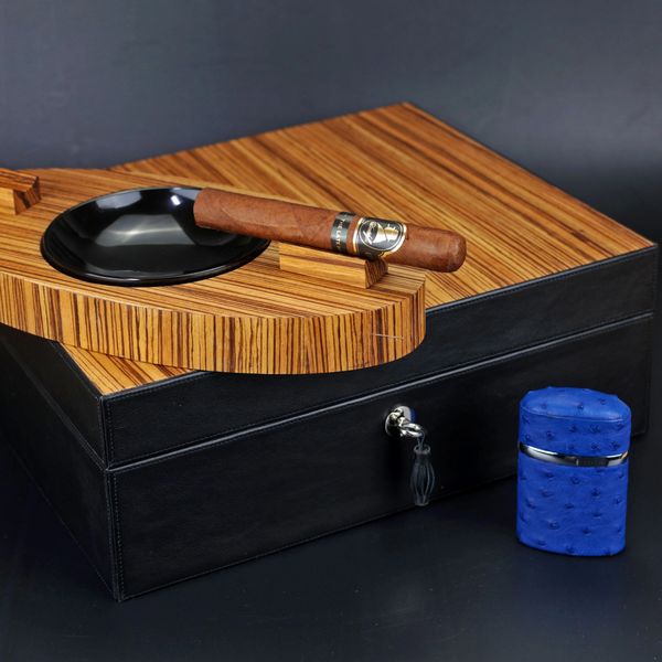 Brizard & Co Sunrise Black Leather and Zebrawood Single Cigar Tube