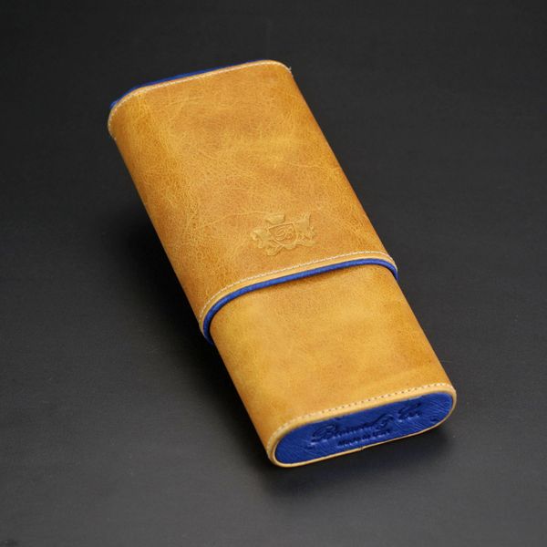 Ostrich Leather 2 Finger Evening Cigar Case in Presidential Blue