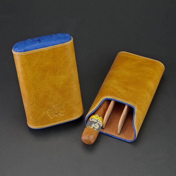 Ostrich Leather 2 Finger Evening Cigar Case in Presidential Blue