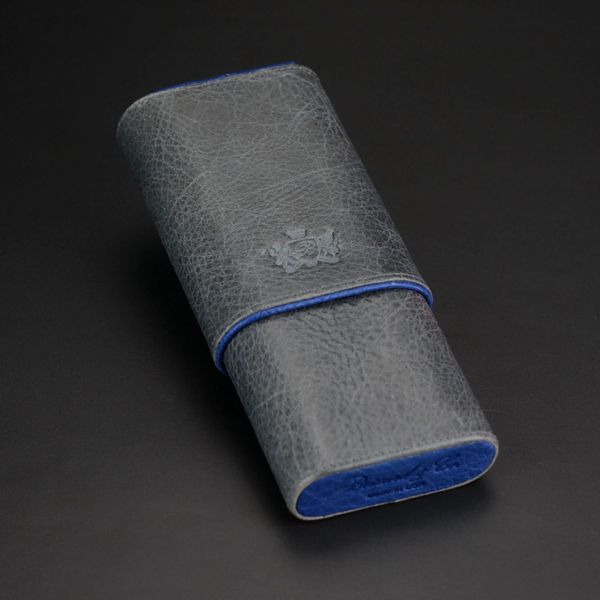 The Single Cigar Tube - Blue Ostrich and Gray Leather