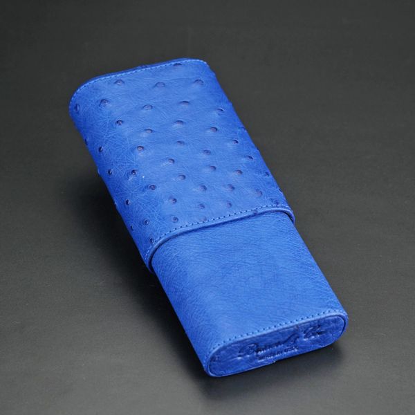 Ostrich Leather 2 Finger Evening Cigar Case in Presidential Blue