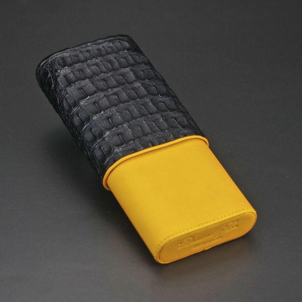 Designer Crocodile leather Cigar Case in Yellow