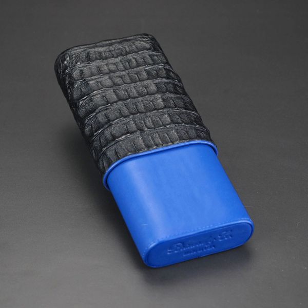 The Single Cigar Tube - Genuine Black Caiman Alligator and Blue