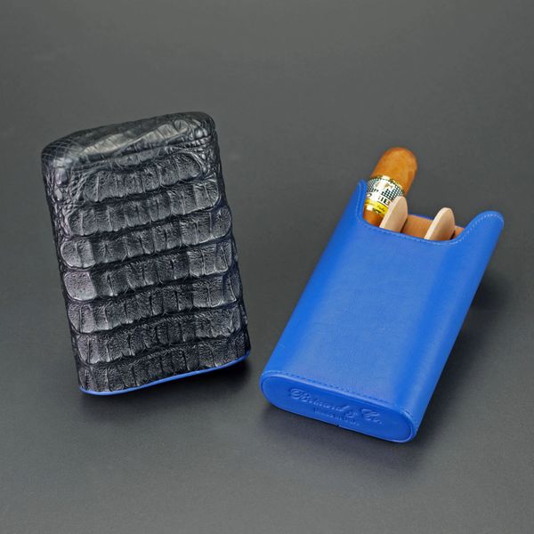 The Single Cigar Tube - Genuine Black Caiman Alligator and Blue