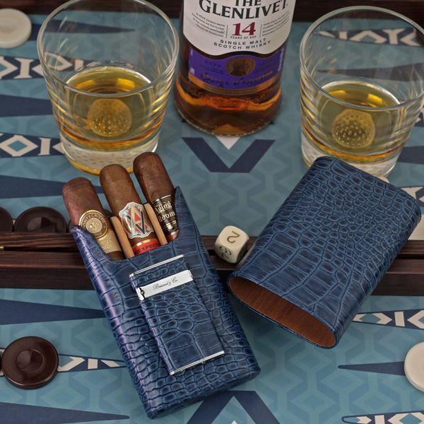 The Show Band 3 Cigar Case - Indigo Croco Pattern