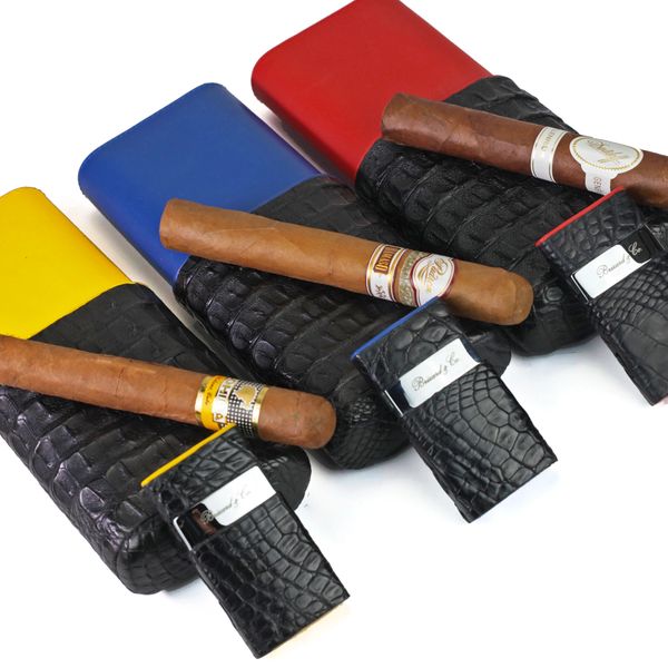 Designer Crocodile leather Cigar Case in Yellow