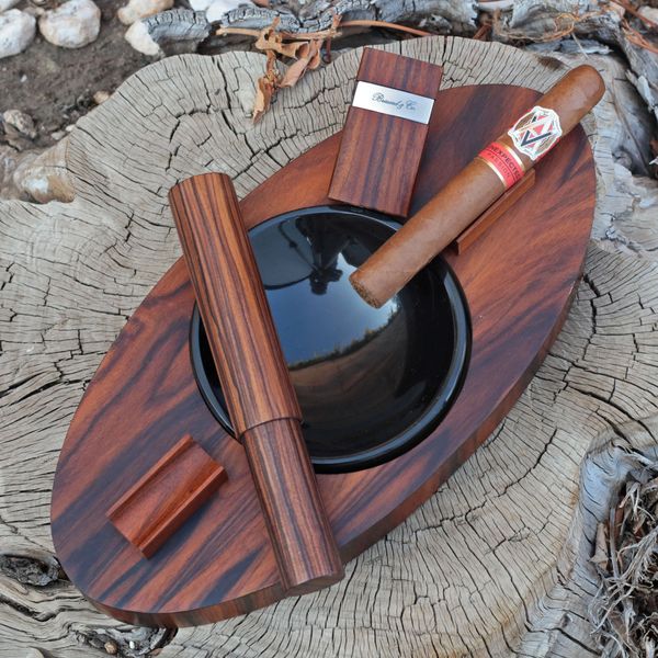 Brizard & Co Sunrise Black Leather and Zebrawood Single Cigar Tube