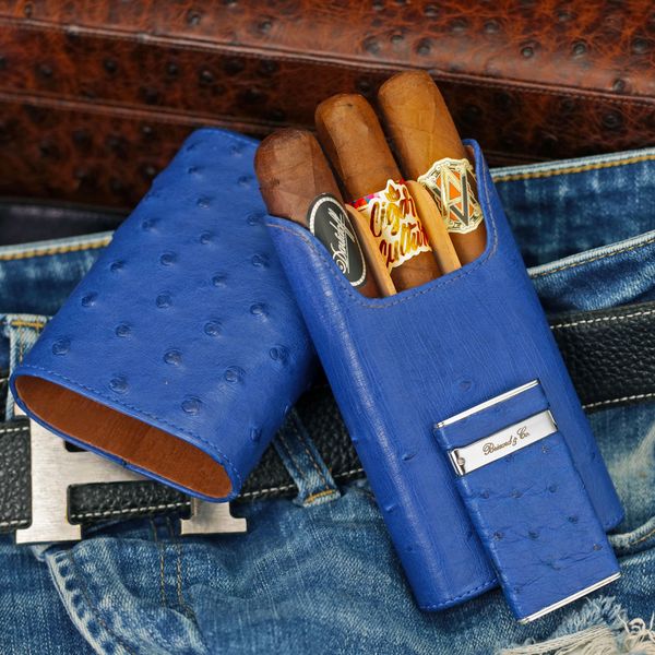 The Show Band 3 Cigar Case - Ostrich Blue