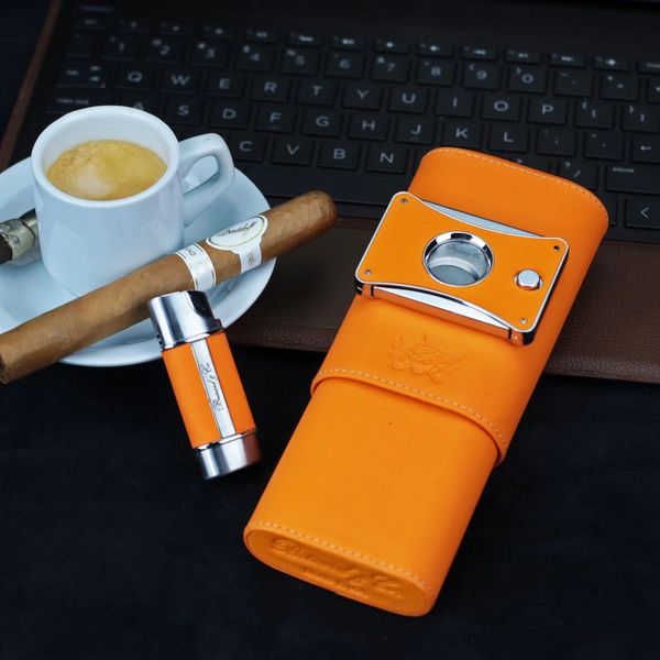 The Show Band 3 Cigar Case - Orange Leather