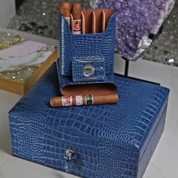 The Show Band 3 Cigar Case - Indigo Croco Pattern